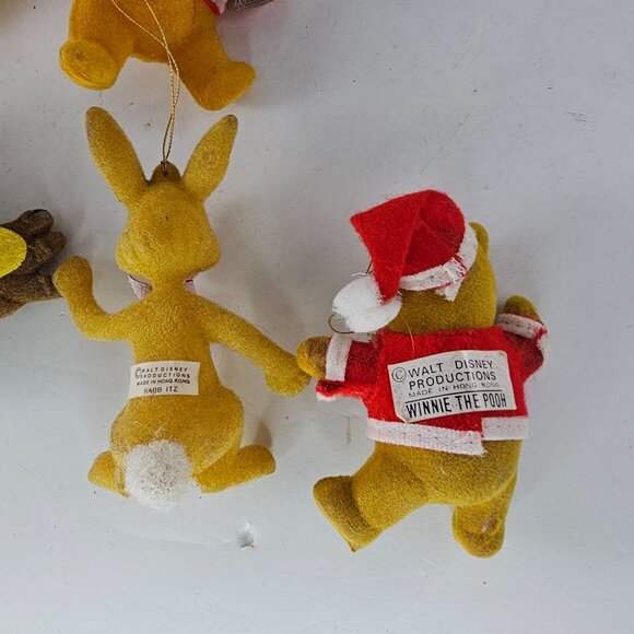Vintage Christmas Winnie The Pooh & Friends Flocked Ornaments Set Of 5 - Picture 8 of 9